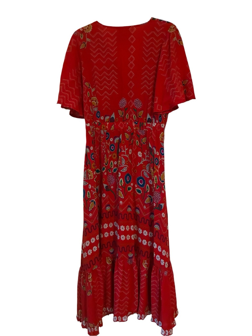 Jaase Anthropologie Red Floral Boho Maxi Dress Flutter Sleeve V-Neck Size Medium - Picture 3 of 6